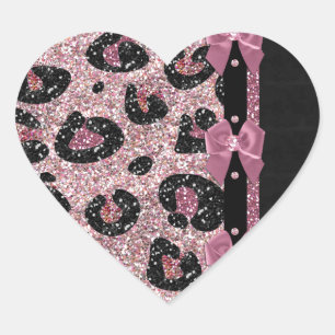 RAB Rockabilly Rosa Leopard Skriv ut menyfliksområ Hjärtformat Klistermärke