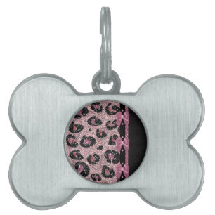 RAB Rockabilly Rosa Leopard Skriv ut menyfliksområ Namnbricka Husdjur