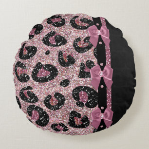 RAB Rockabilly Rosa Leopard Skriv ut menyfliksområ Rund Kudde