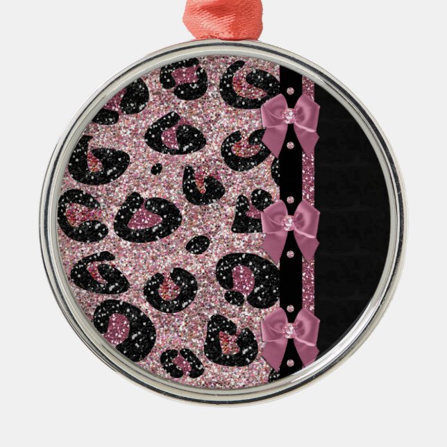 RAB Rockabilly Rosa Leopardtryck Band Bågar Julgransprydnad Metall (Framsidan)