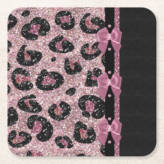 RAB Rockabilly Rosa Leopardtryck Band Bågar Underlägg Papper Kvadrat (Framsidan)