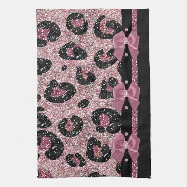 RAB Rockabilly Rosa Leoprint Band Schal Kökshandduk (Vertikal)