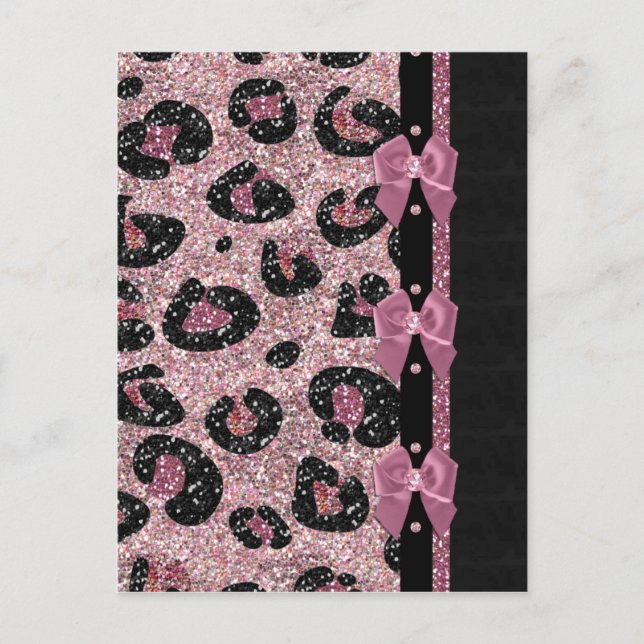 RAB Rockabilly Rosa Leoprintade Bandbågar Vykort (Framsida)