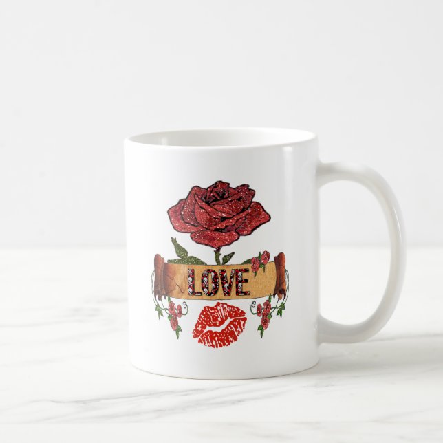 RAB Rockabilly Rosor, Kärlek & Läppstift Kaffemugg (Höger)