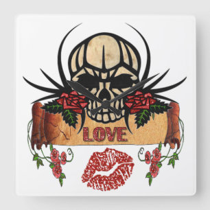 RAB Rockabilly Skull Ro Kärlek Lipstick Fyrkantig Klocka