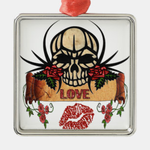 RAB Rockabilly Skull Ro Kärlek Lipstick Julgransprydnad Metall