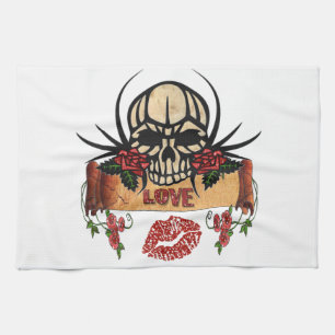 RAB Rockabilly Skull Ro Kärlek Lipstick Kökshandduk