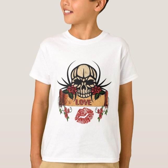 RAB Rockabilly Skull Ro Kärlek Lipstick T-shirt (Framsida)