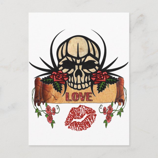 RAB Rockabilly Skull Ro Kärlek Lipstick Vykort (Framsida)