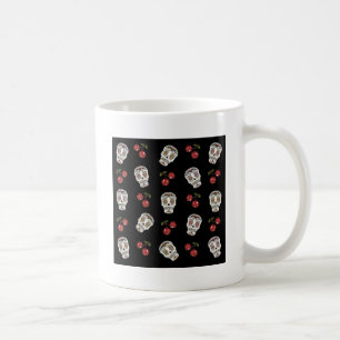 RAB Rockabilly Socker Dödskallar Körsbär På Svart Kaffemugg