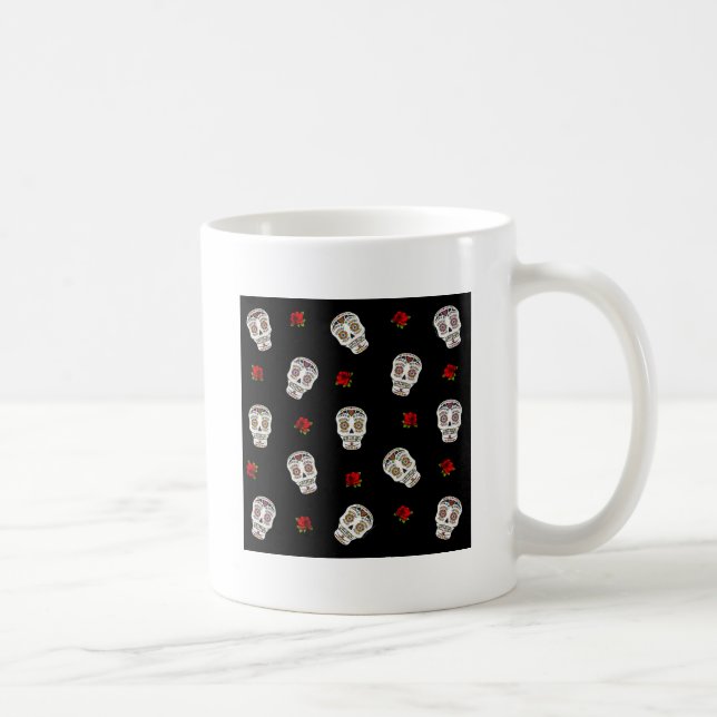 RAB Rockabilly Socker Dödskallar Rosor På Svart Kaffemugg (Höger)