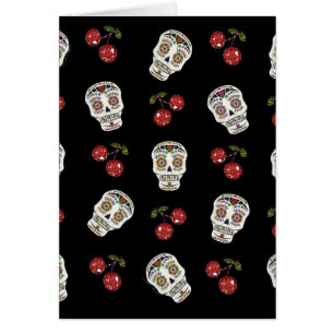 RAB Rockabilly Sugar Döskallars Cherries on Black Hälsningskort