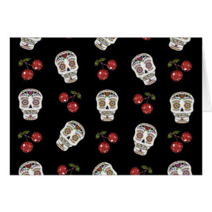 RAB Rockabilly Sugar Döskallars Cherries on Black Hälsningskort