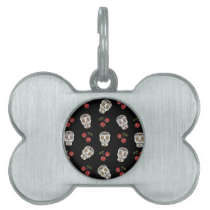 RAB Rockabilly Sugar Döskallars Cherries on Black ID-bricka Husdjur