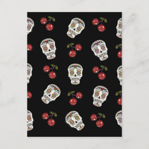 RAB Rockabilly Sugar Döskallars Cherries on Black Vykort