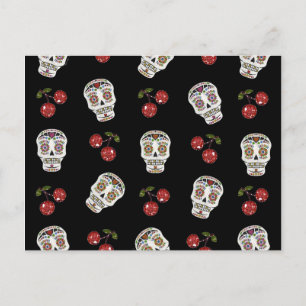 RAB Rockabilly Sugar Döskallars Cherries on Black Vykort