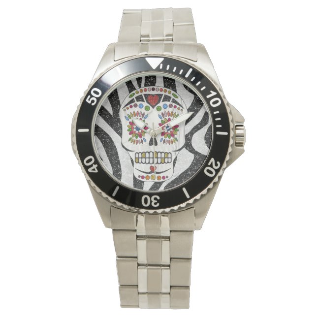 RAB Rockabilly Sugar Skull på Zebra tryck Armbandsur (Framsida)