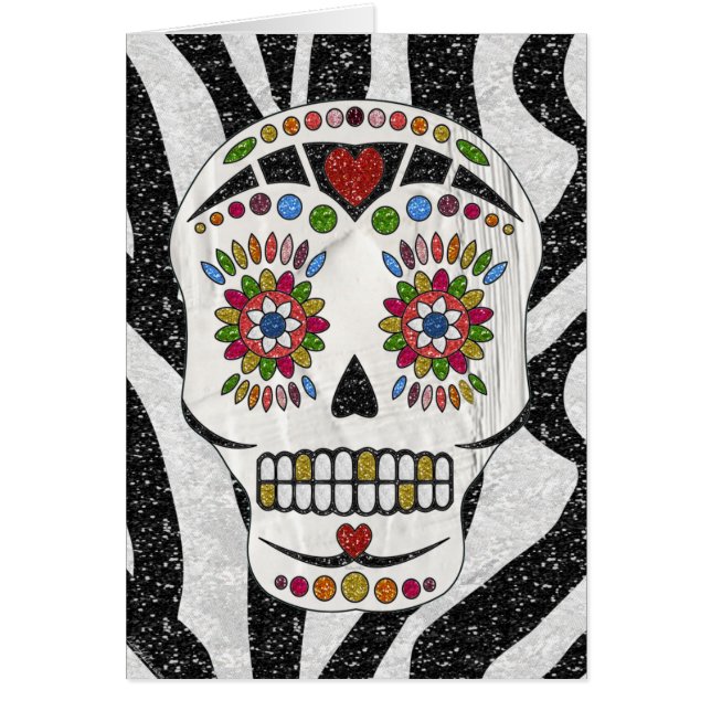 RAB Rockabilly Sugar Skull på Zebra tryck Hälsningskort (Framsidan)