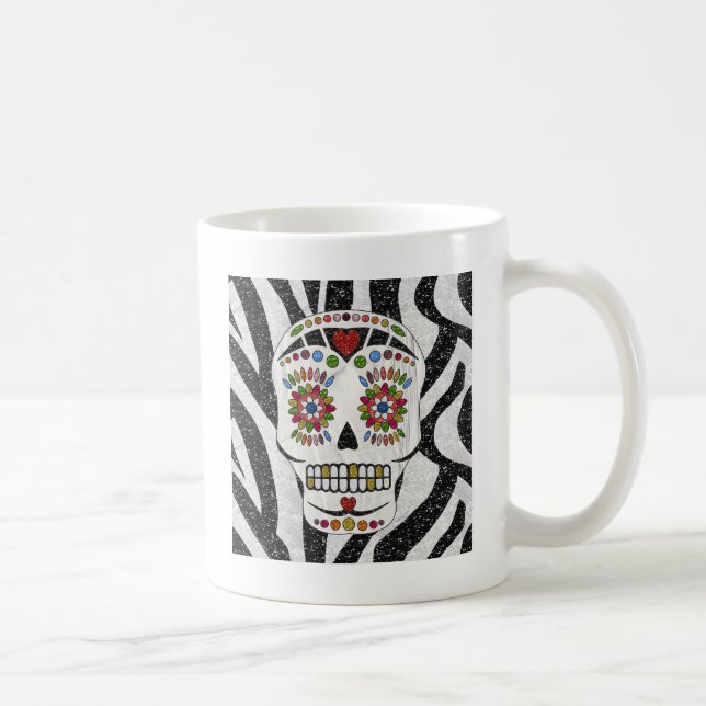 RAB Rockabilly Sugar Skull på Zebra tryck Kaffemugg (Höger)