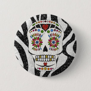 RAB Rockabilly Sugar Skull på Zebra tryck Knapp