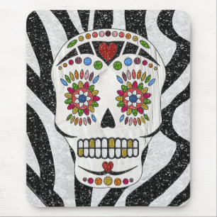 RAB Rockabilly Sugar Skull på Zebra tryck Musmatta