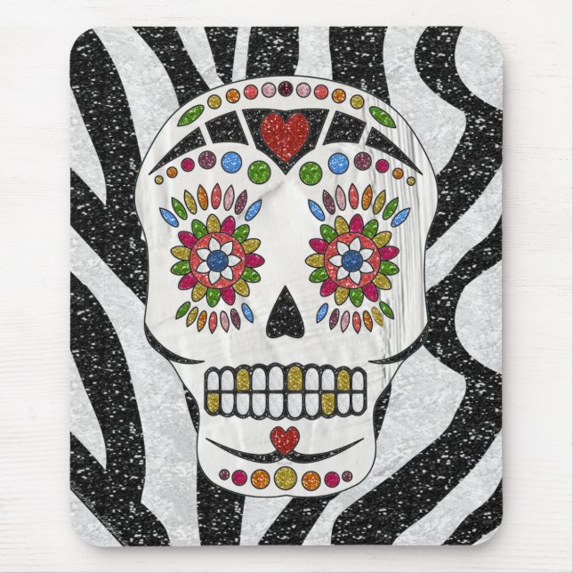 RAB Rockabilly Sugar Skull på Zebra tryck Musmatta (Framsidan)