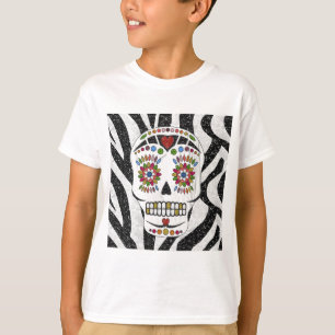 RAB Rockabilly Sugar Skull på Zebra tryck T-shirt