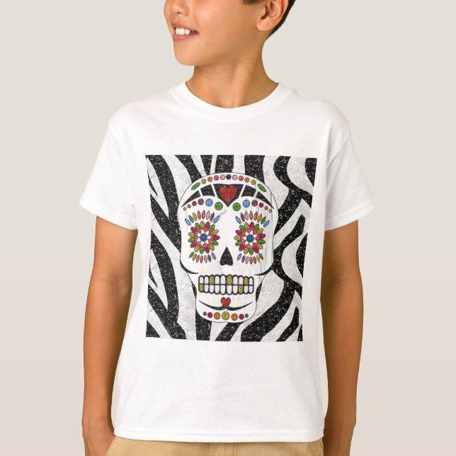 RAB Rockabilly Sugar Skull på Zebra tryck T-shirt (Framsida)