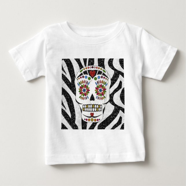 RAB Rockabilly Sugar Skull på Zebra tryck T-shirt (Framsida)