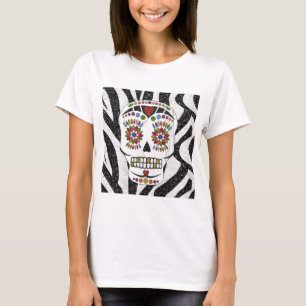 RAB Rockabilly Sugar Skull på Zebra tryck T Shirt