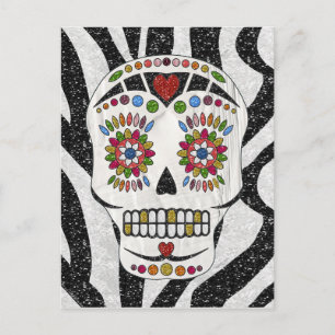 RAB Rockabilly Sugar Skull på Zebra tryck Vykort