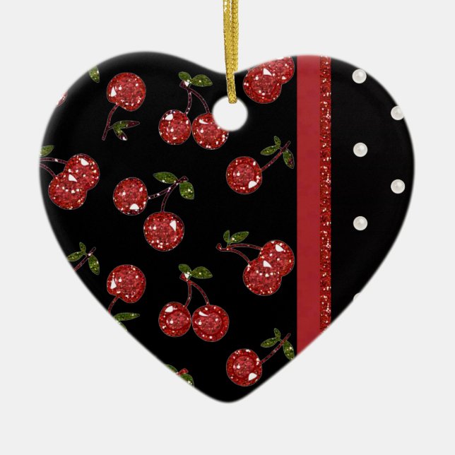 RAB Rockabilly Väldigt Cherry Cherries Black Julgransprydnad Keramik (Framsidan)
