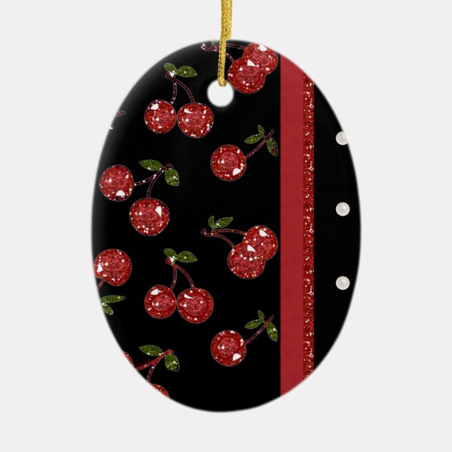 RAB Rockabilly Väldigt Cherry Cherries Black Julgransprydnad Keramik (Framsidan)
