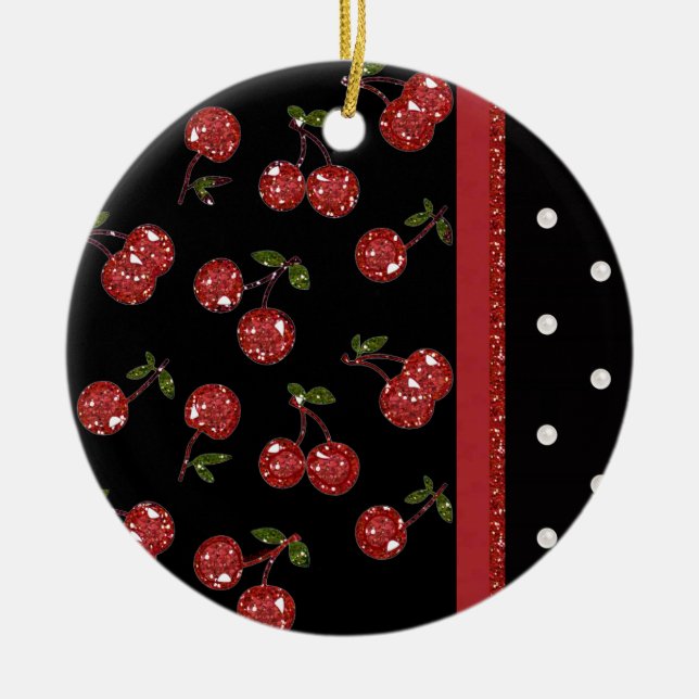 RAB Rockabilly Väldigt Cherry Cherries Black Julgransprydnad Keramik (Framsidan)
