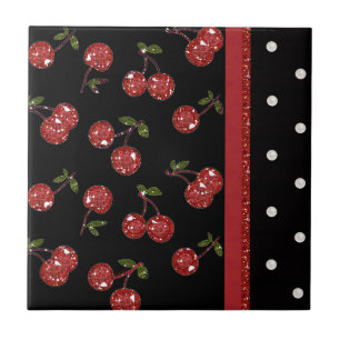 RAB Rockabilly Väldigt Cherry Cherries Black Kakelplatta