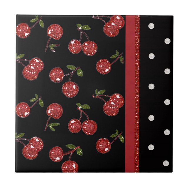 RAB Rockabilly Väldigt Cherry Cherries Black Kakelplatta (Framsidan)
