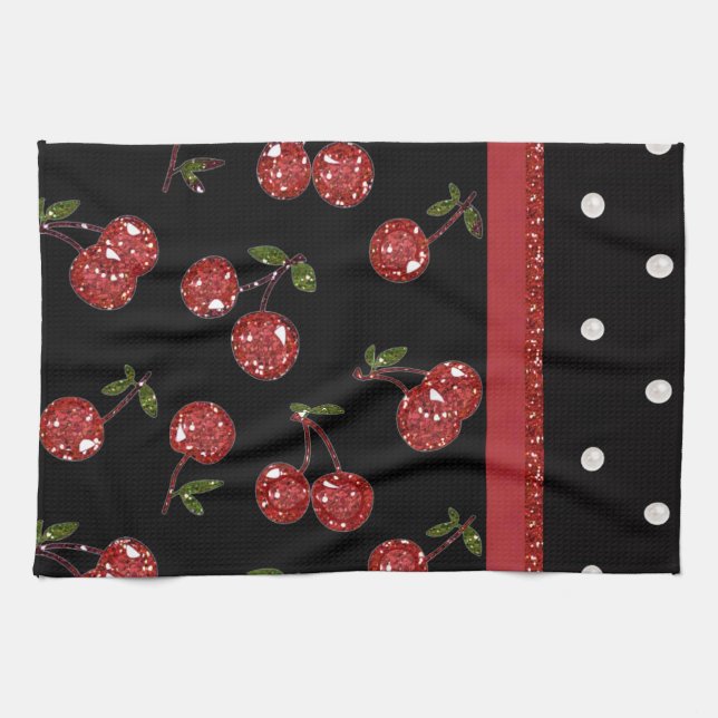 RAB Rockabilly Väldigt Cherry Cherries Black Kökshandduk (Horisontell)