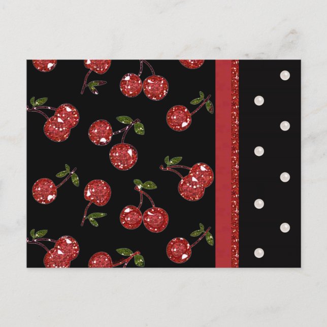 RAB Rockabilly Väldigt Cherry Cherries Black Vykort (Framsida)
