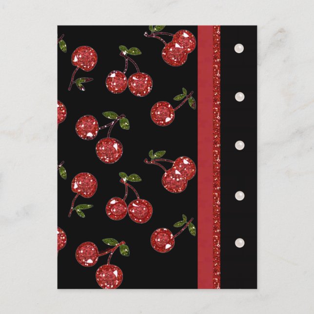 RAB Rockabilly Väldigt Cherry Cherries Black Vykort (Framsida)