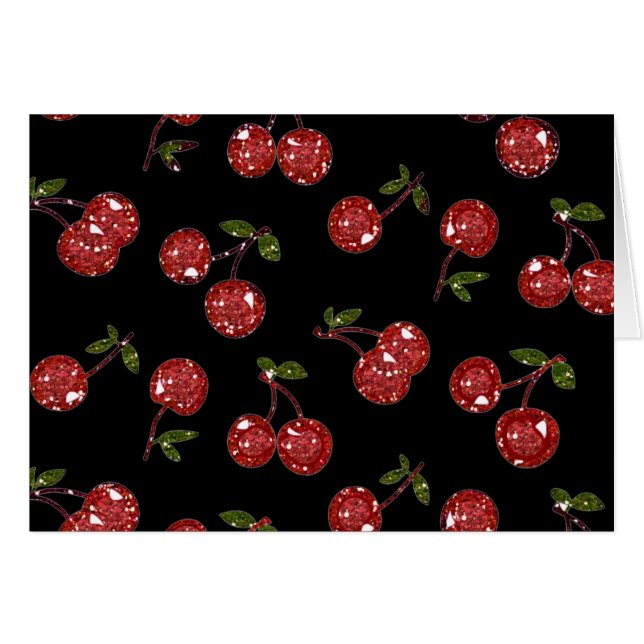 RAB Rockabilly Väldigt Cherry Cherries on Black Hälsningskort (Framsidan Horizontal)