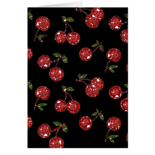 RAB Rockabilly Väldigt Cherry Cherries on Black Hälsningskort (Framsidan)