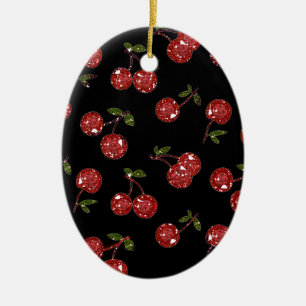 RAB Rockabilly Väldigt Cherry Cherries on Black Julgransprydnad Keramik