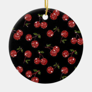 RAB Rockabilly Väldigt Cherry Cherries on Black Julgransprydnad Keramik