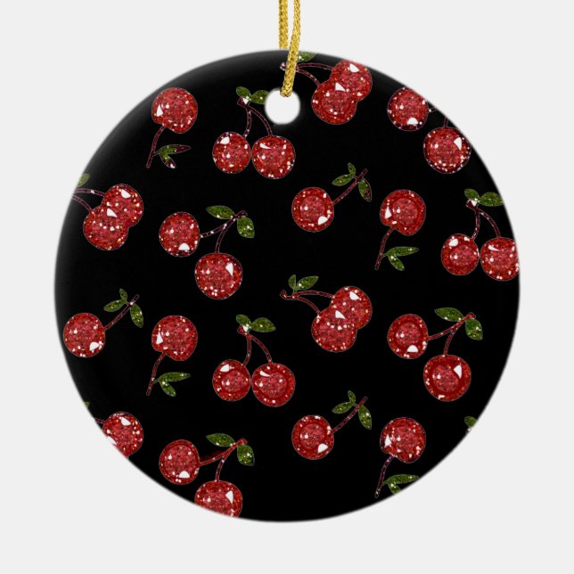 RAB Rockabilly Väldigt Cherry Cherries on Black Julgransprydnad Keramik (Framsidan)
