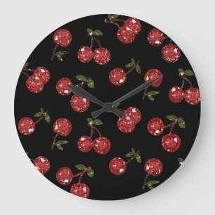 RAB Rockabilly Väldigt Cherry Cherries on Black Stor Klocka