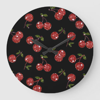 RAB Rockabilly Väldigt Cherry Cherries on Black Stor Klocka