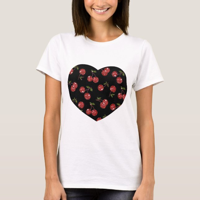 RAB Rockabilly Väldigt Cherry Cherries on Black Tee Shirt (Framsida)