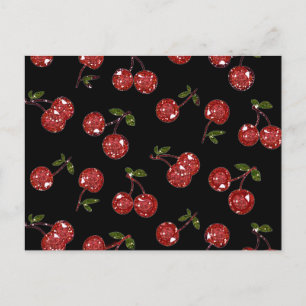 RAB Rockabilly Väldigt Cherry Cherries on Black Vykort