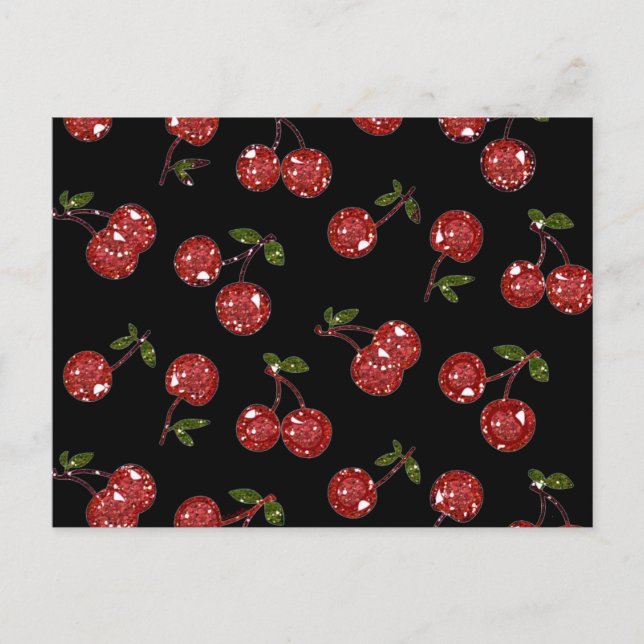 RAB Rockabilly Väldigt Cherry Cherries on Black Vykort (Framsida)