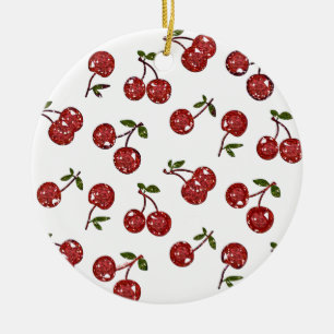 RAB Rockabilly Väldigt Cherry Cherries On White Julgransprydnad Keramik